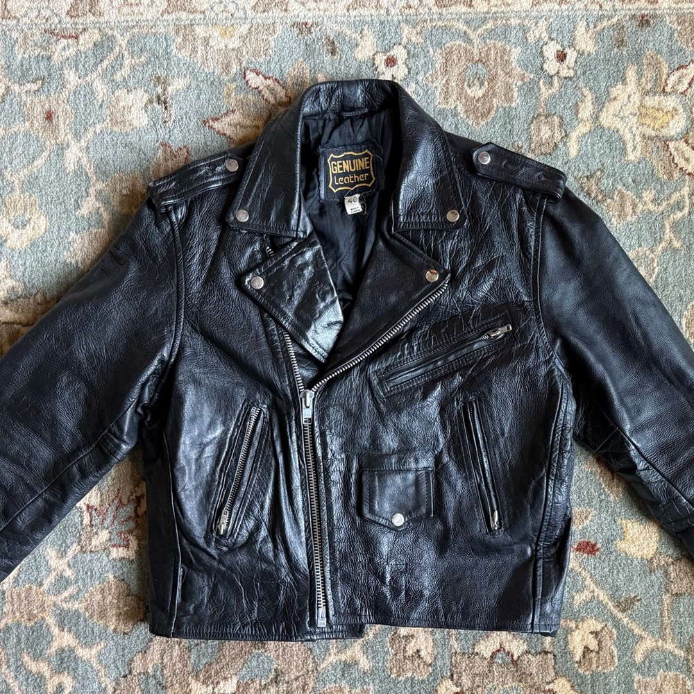 Genuine Leather Black Biker Jacket 40M